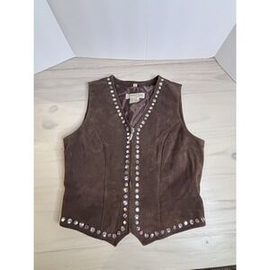 Cripple Creek Womens Leather Vest‎ Sz S Brown Western Studded Rhinestone Cowgirl